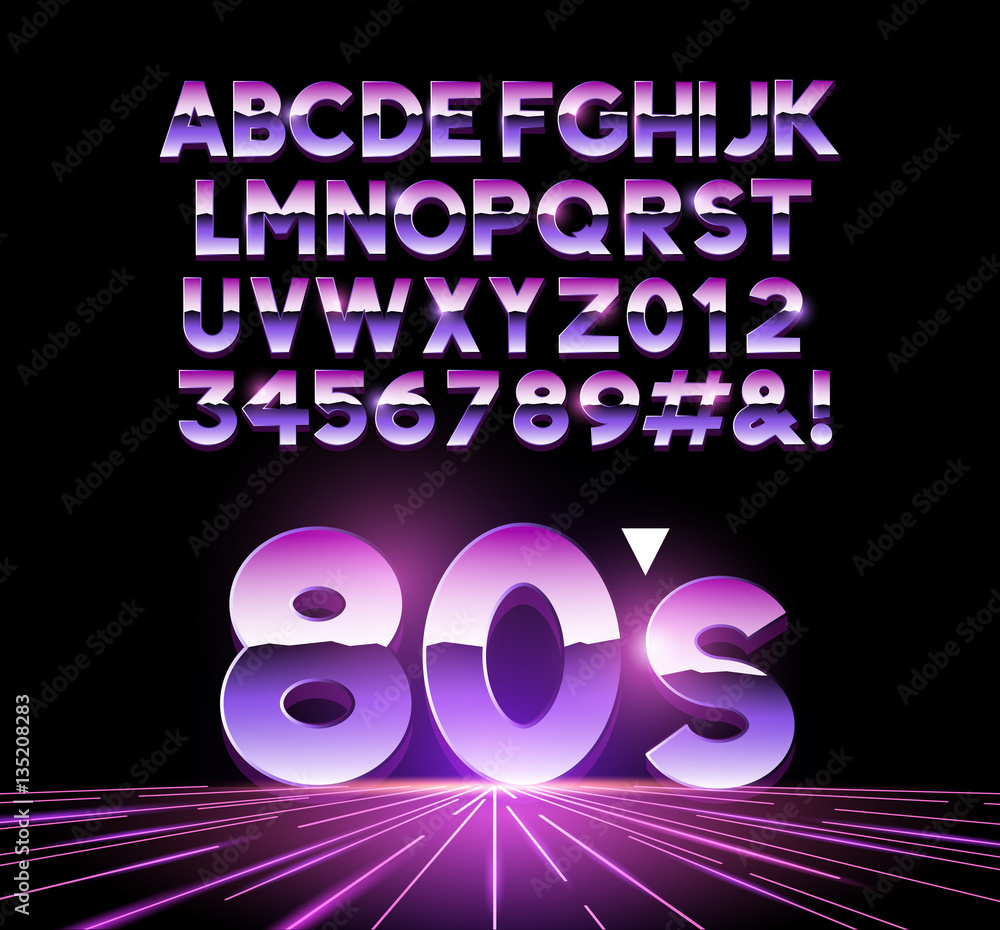 retro Airbushed style 1980s shiny Letters with a futuristic look from the decade. Vector illustrati