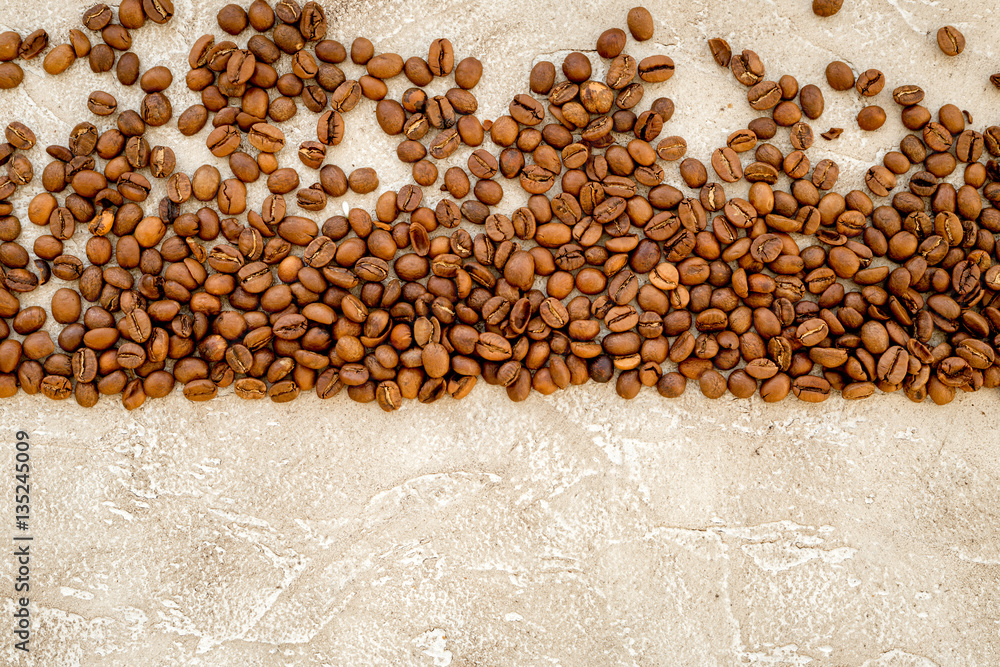 coffee beans on gray table top view mock up