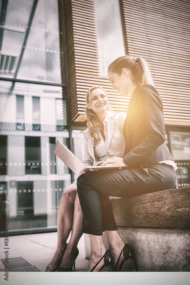 Businesswomen sitting and using laptop