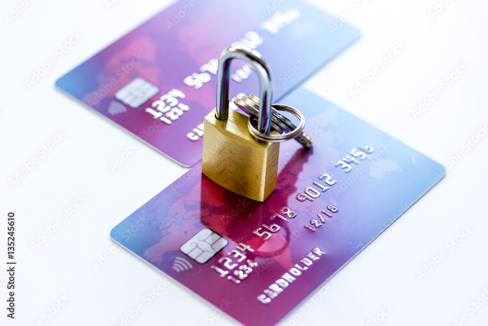 Credit cards with lock close up - online shopping