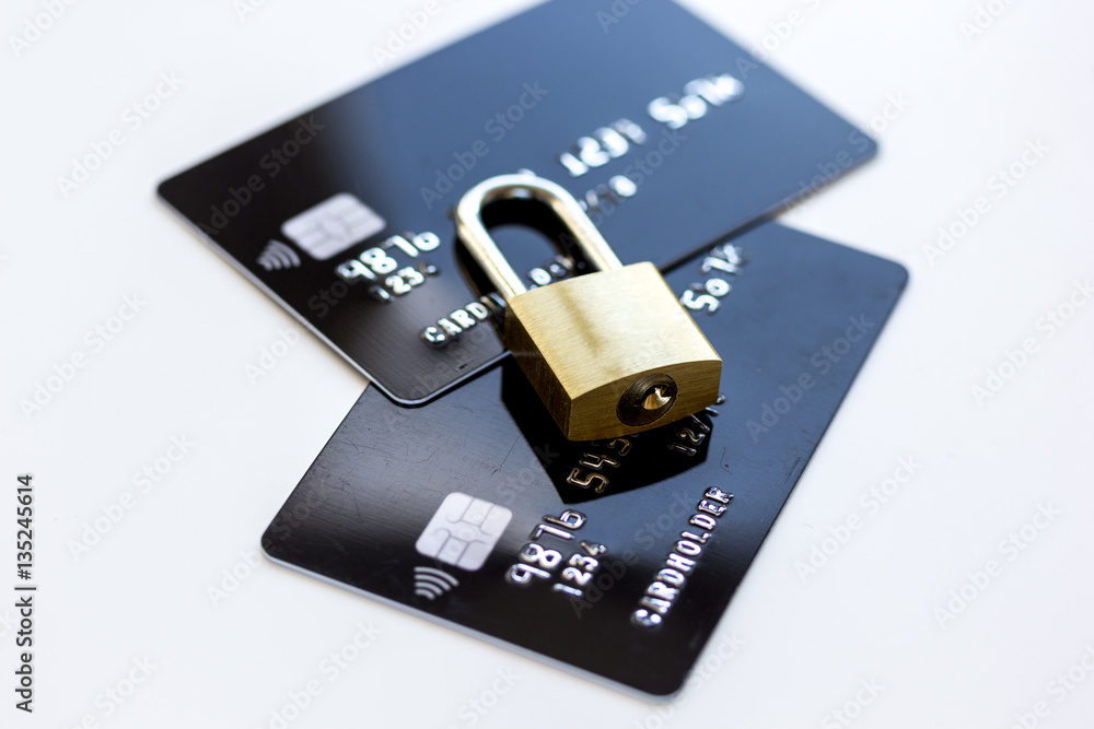 Credit cards with lock close up - online shopping