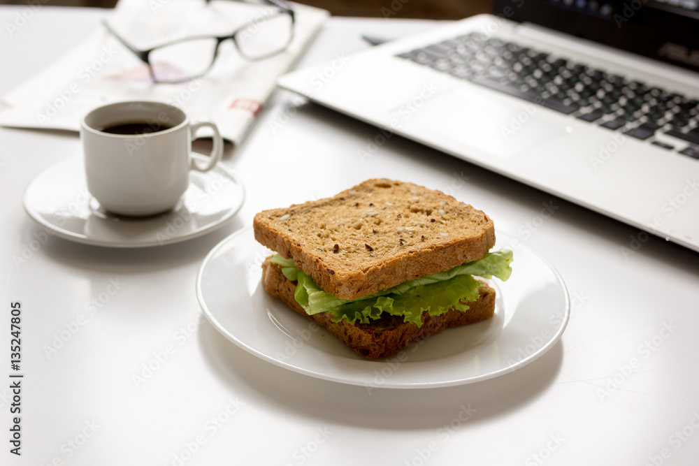 concept of lunch in office at work desktop