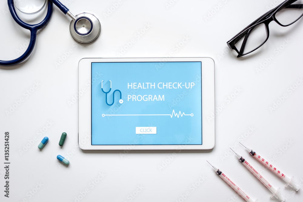 concept time health check up on white background