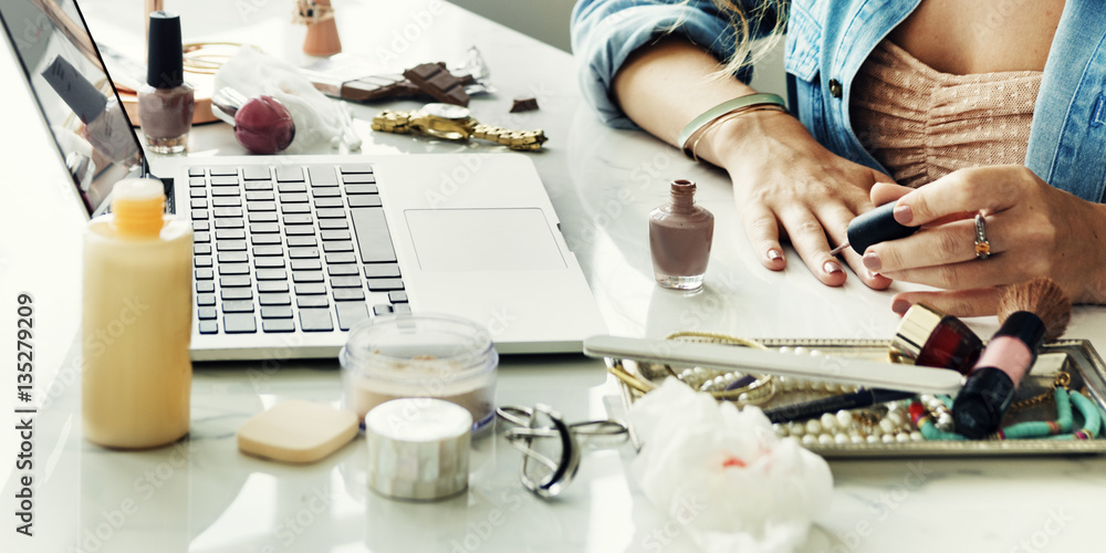 Woman Beauty Makeup Cosmetic Laptop Concept