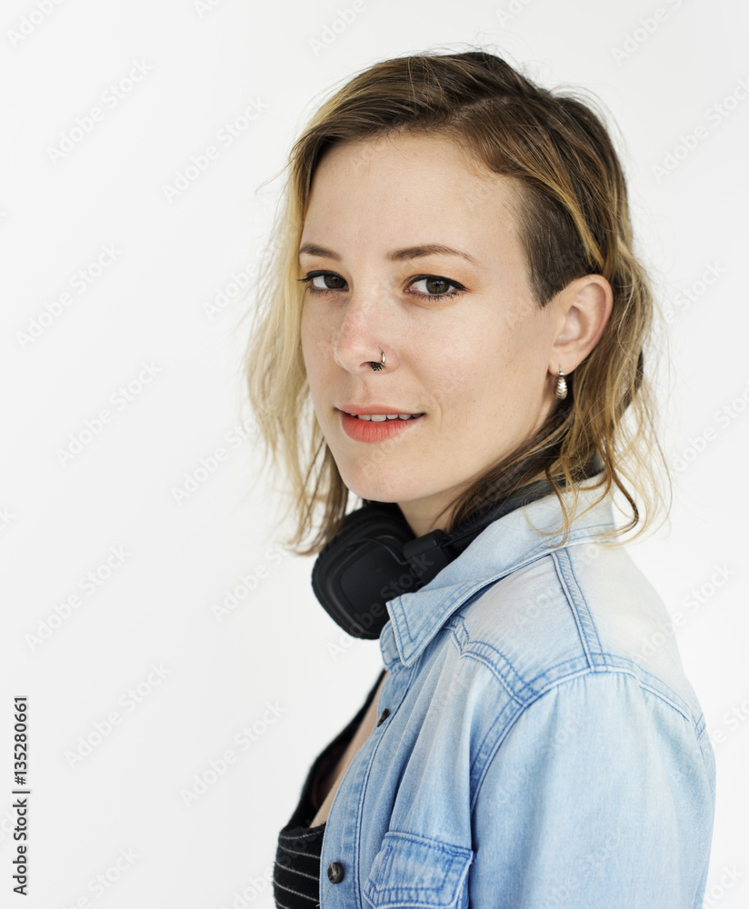 Woman Smiling Happiness Music Entertainment Portrait Concept