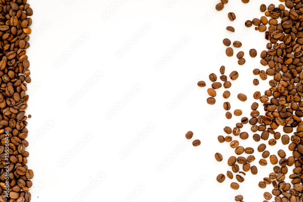 coffee beans on white table top view mock up