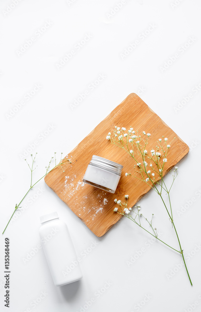 natural organic cosmetics for baby on white background top view