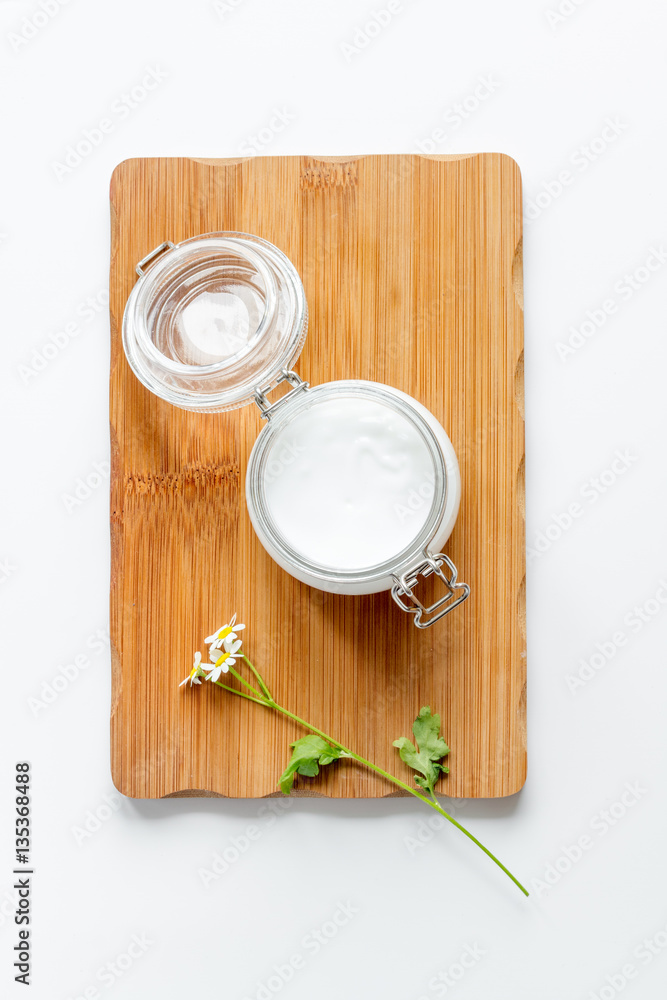 natural organic cosmetics for baby on white background top view