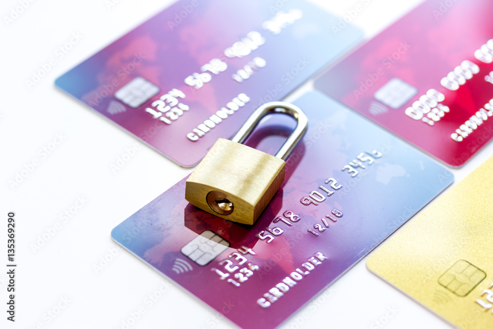 Credit cards with lock close up - online shopping