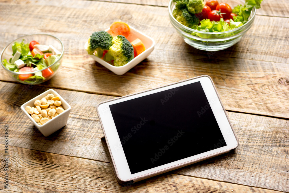 concept diet and tablet with vegetables mock up