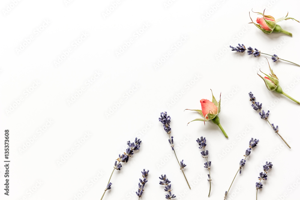 pattern of flowers on white background top view mock up