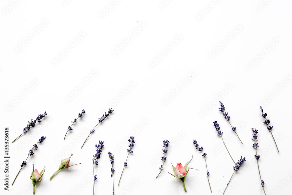 pattern of flowers on white background top view mock up