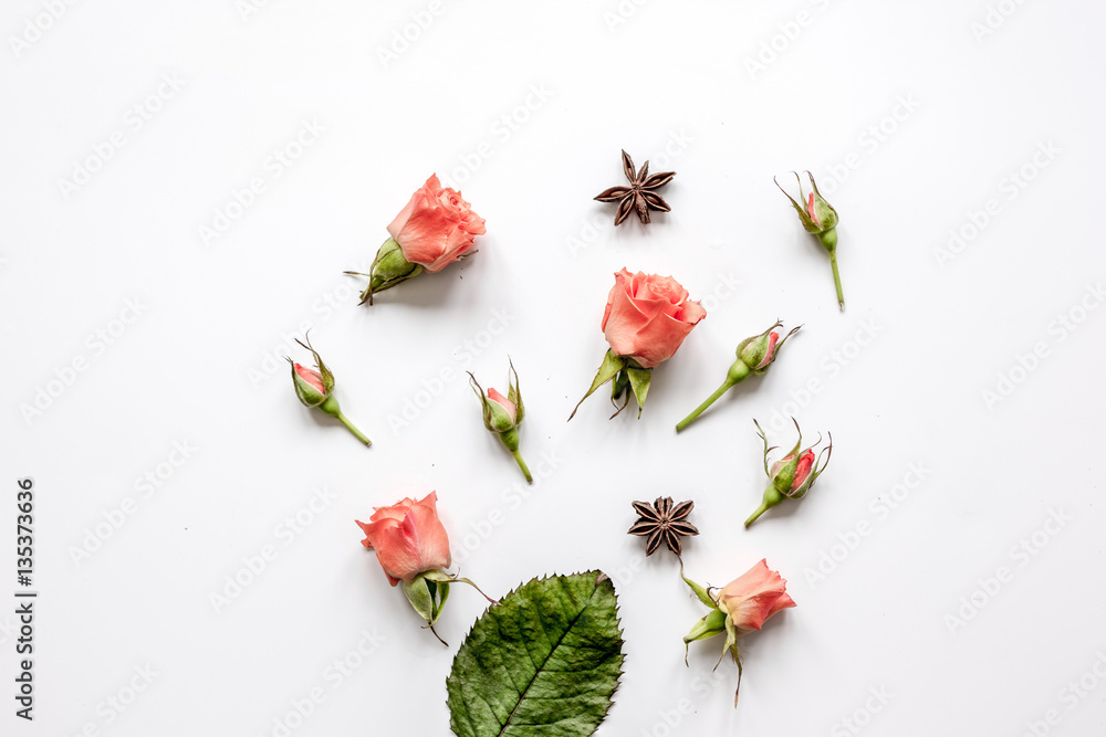 pattern of flowers on white background top view mock up