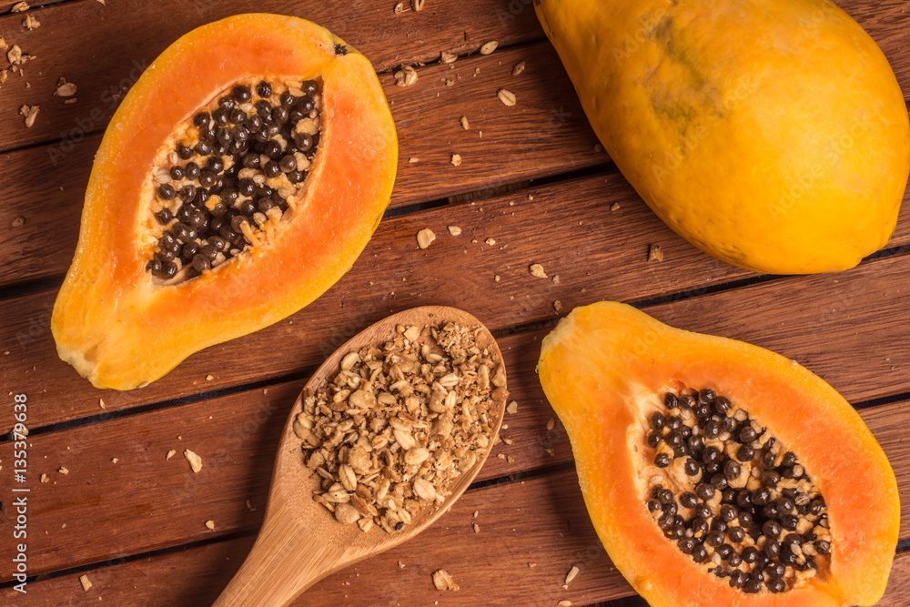 Papaya with granola