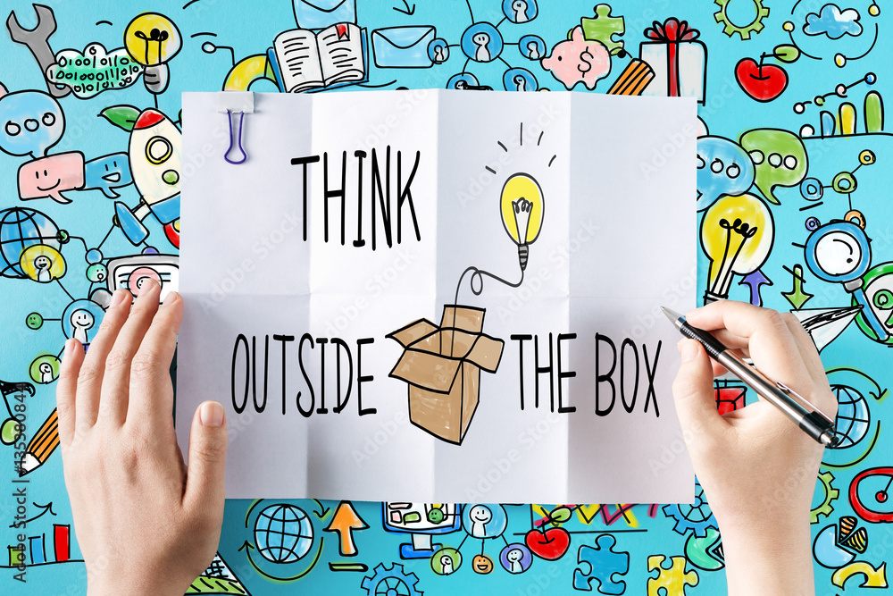 Think Outside The Box text with hands