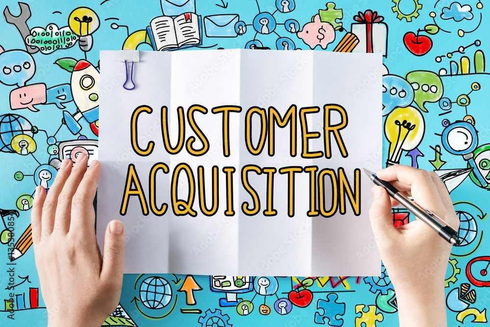 Customer Acquisition text with hands