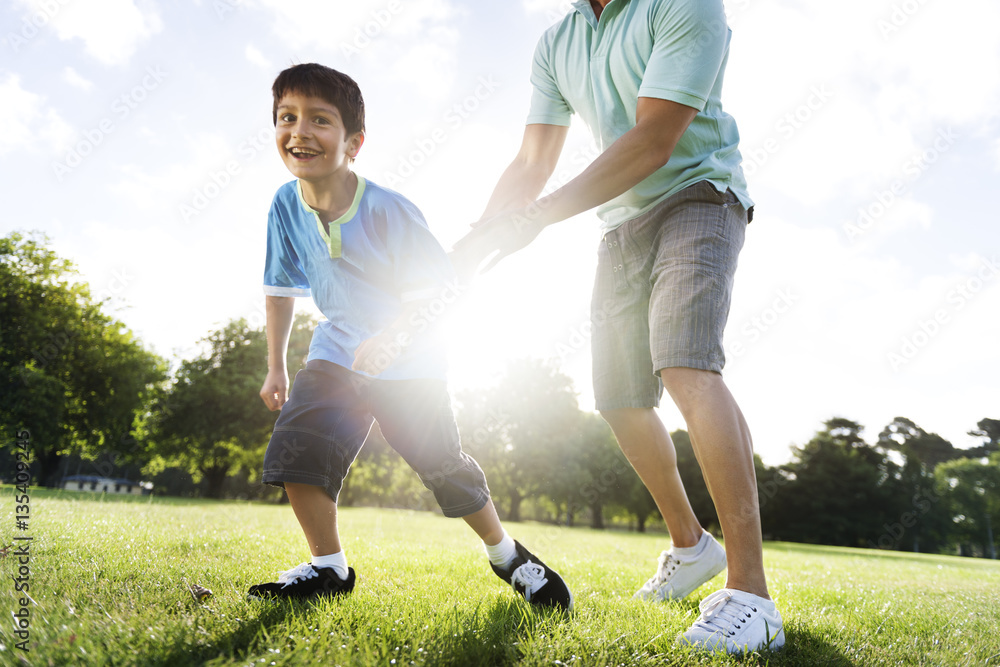 Soccer Football Field Father Son Activity Summer Concept