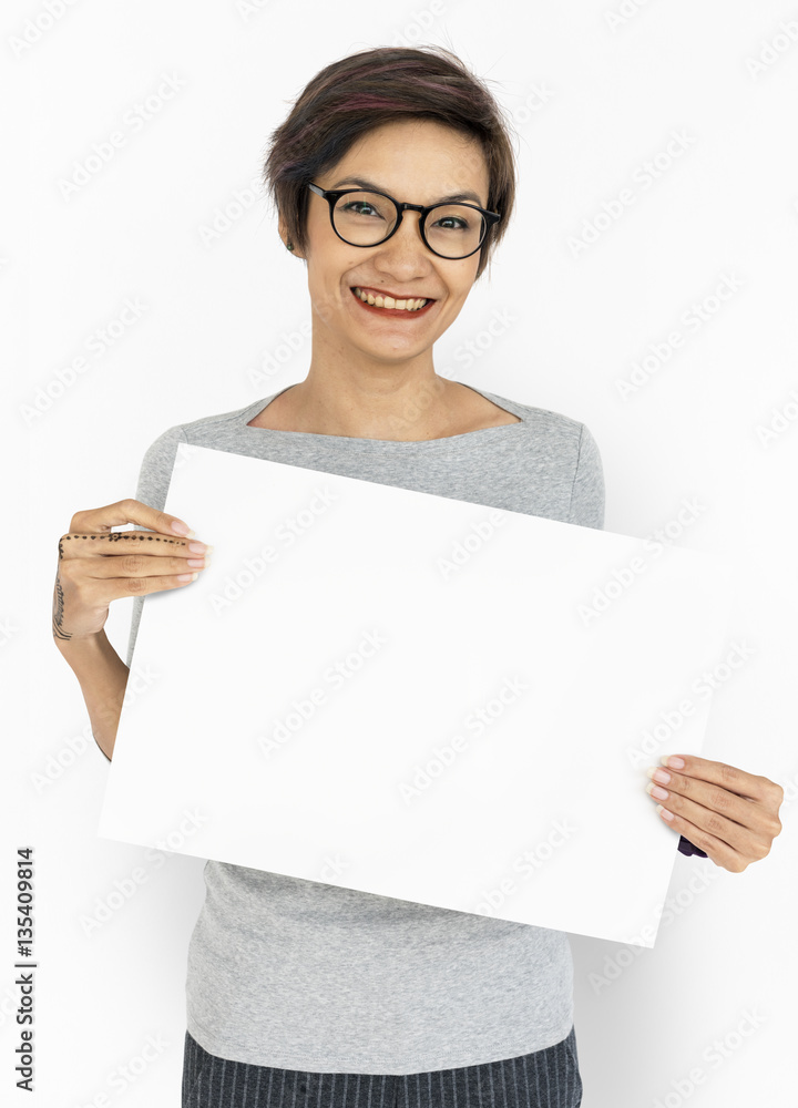 Woman Portrait Copy Space Studio Background Concept