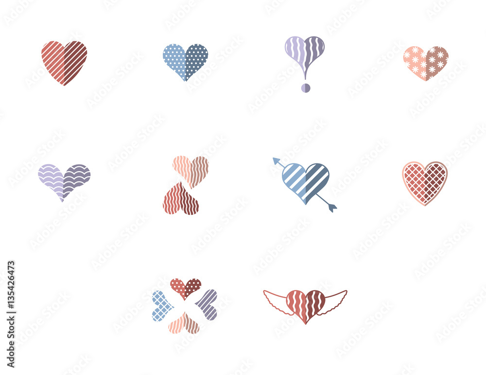 Set of vector icons with various heart shape