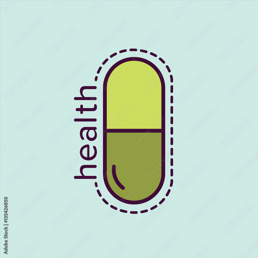 Vector image of a pill reading health