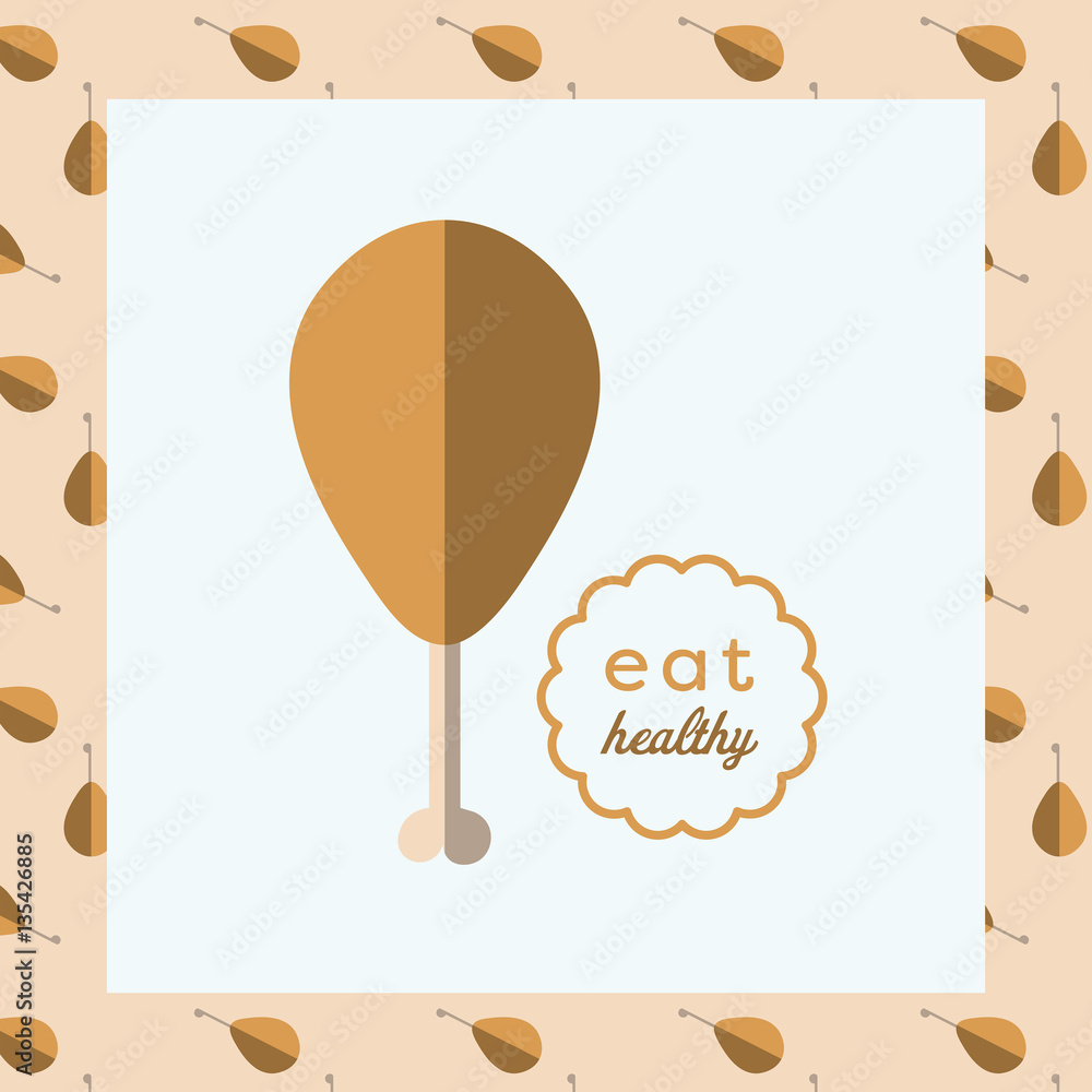 Vector image of roasted chicken leg reading eat healthy