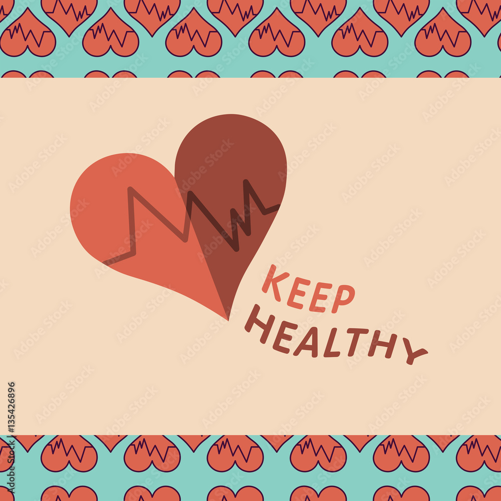 Vector image of heart beat reading keep healthy