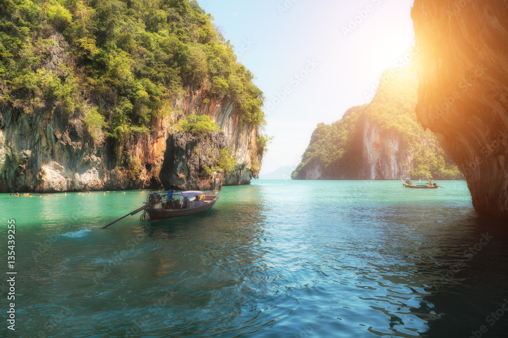 Beautiful landscape of mountain and crystal clear sea in Phuket, Thailand