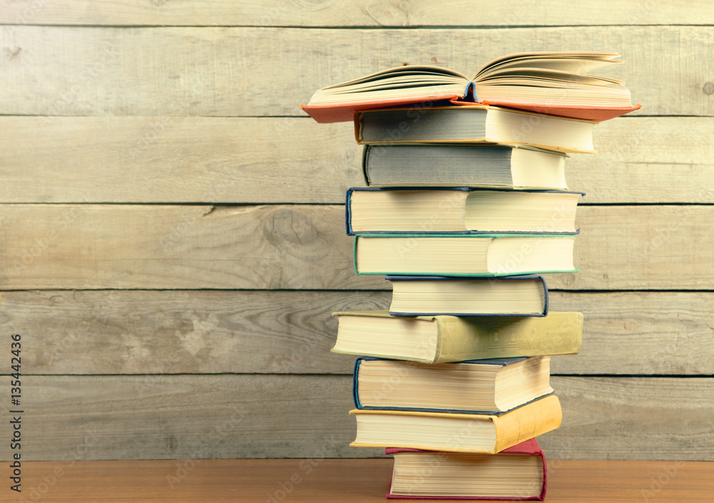 books on the wooden background