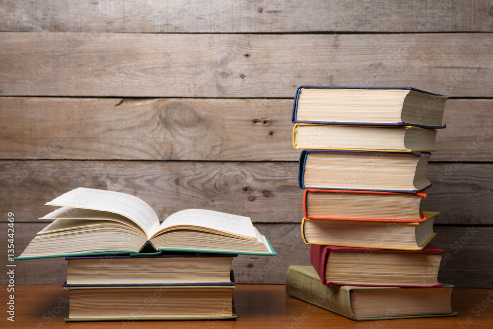 books on the wooden background