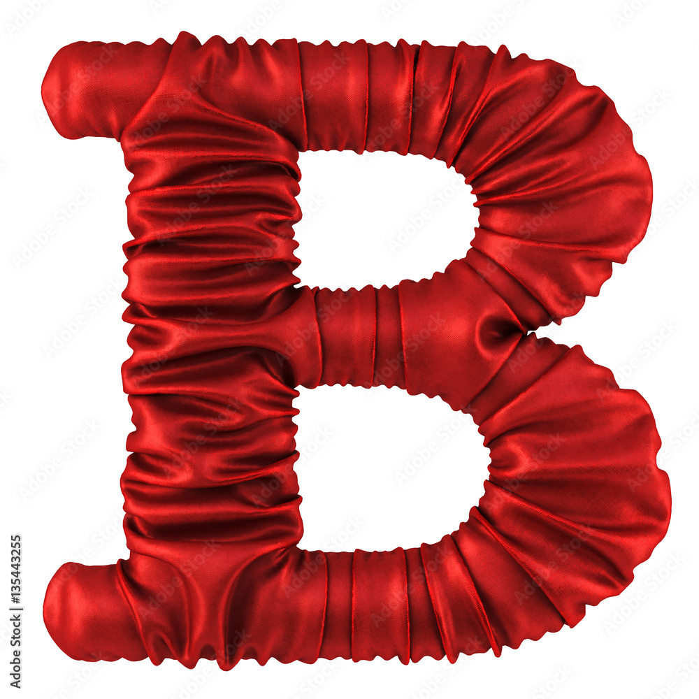 Alphabet made from red fabric. Isolated on white. 3D illustration.