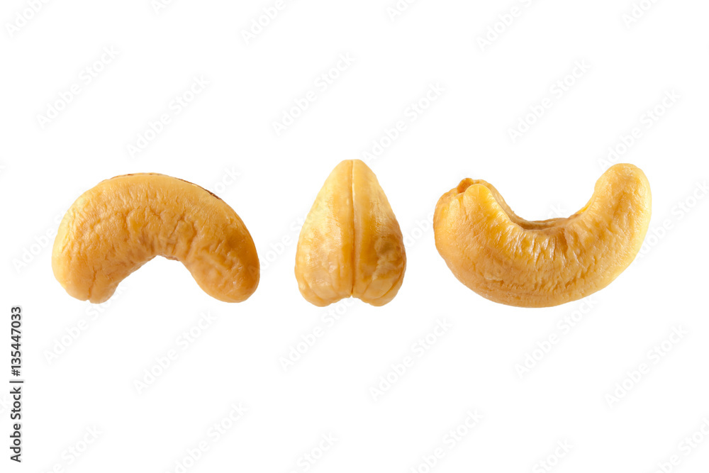 cashew nuts heap on white background