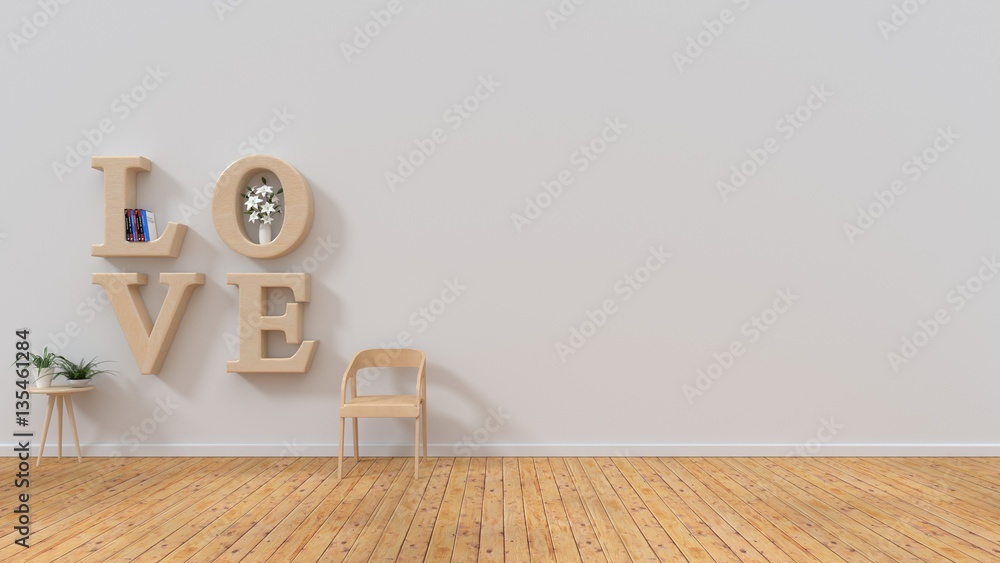 Love and modern interior for Valentines day,3D rendering