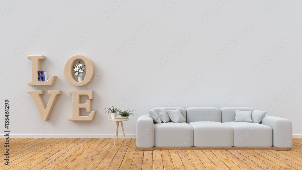 Love and modern interior for Valentines day,3D rendering