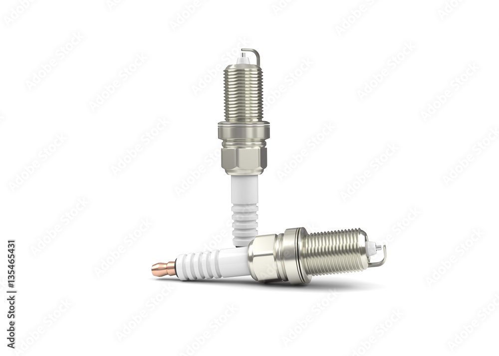 Spark plugs isolated on white background. 3D illustration