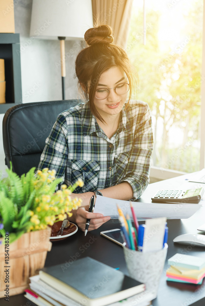 Happy young entrepreneur, teenager business owner work at home,