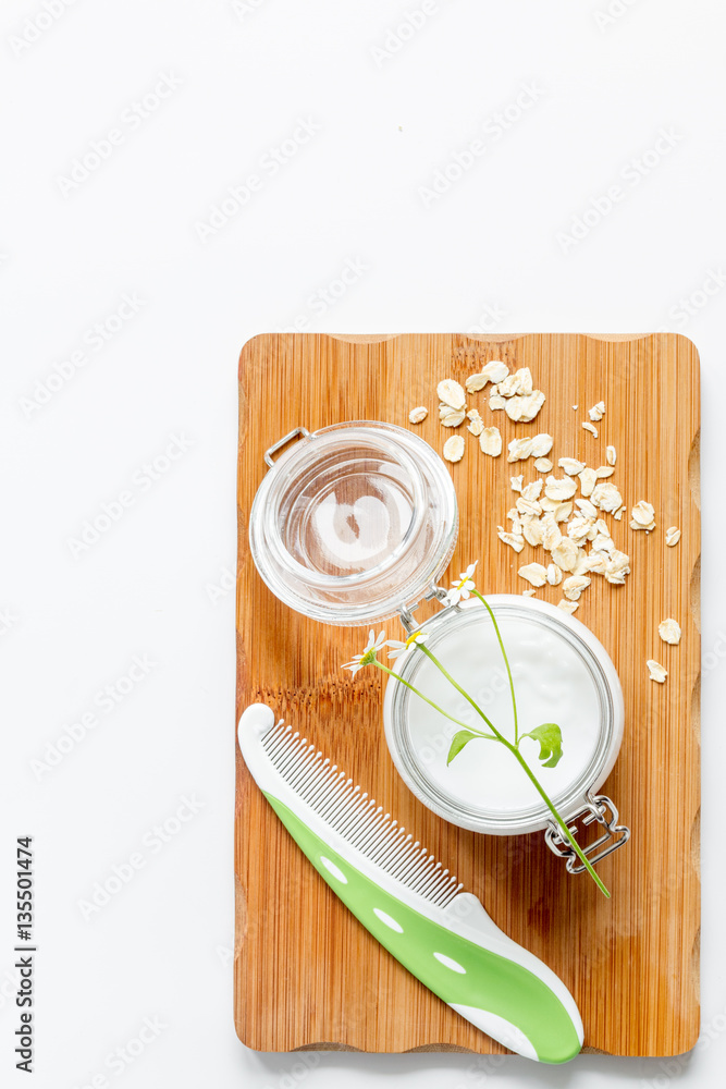 natural organic cosmetics for baby on white background top view