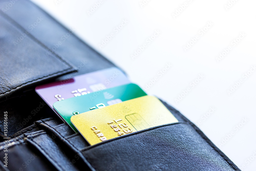 Credit cards with wallet close up - online shopping