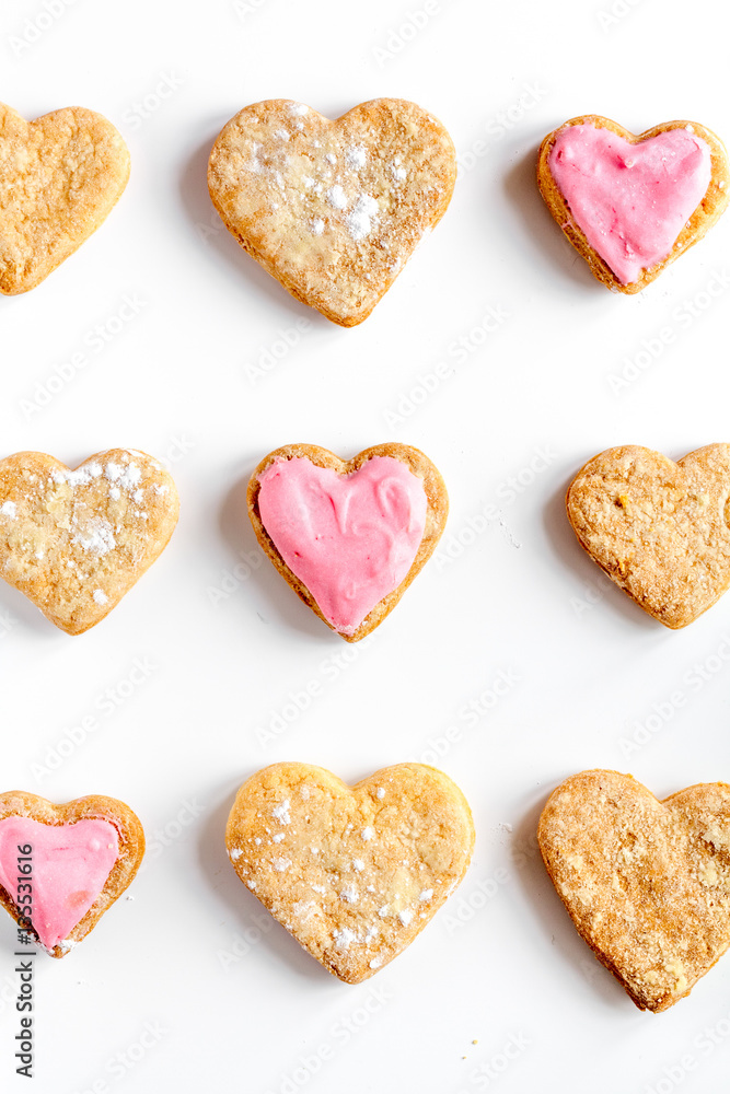 cookies for Valentine Day heartshaped on white background top view