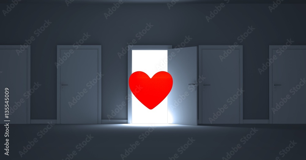 Open door with red heart shape