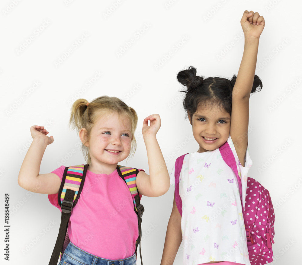 Little Girls Hands Up Cheerful Happy