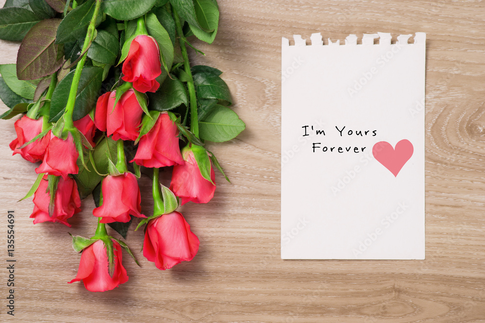 Valentines Day Background with Bouquet of red roses