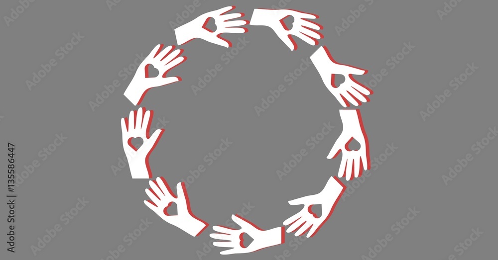 Conceptual image of volunteers hands with heart shaped