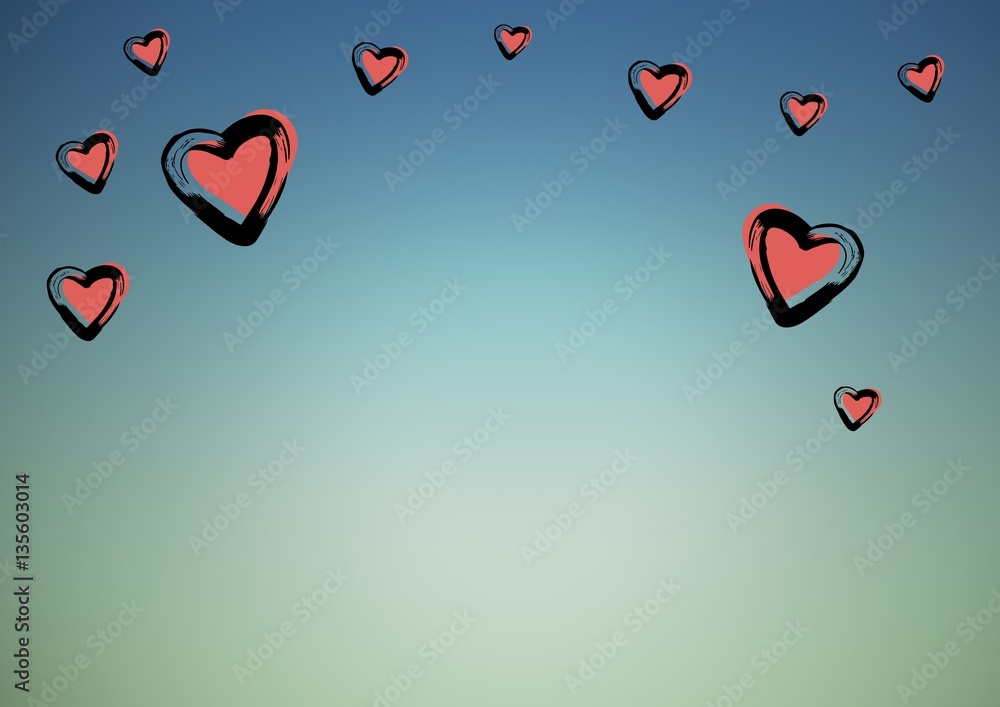 Composite image of hearts against blue green background