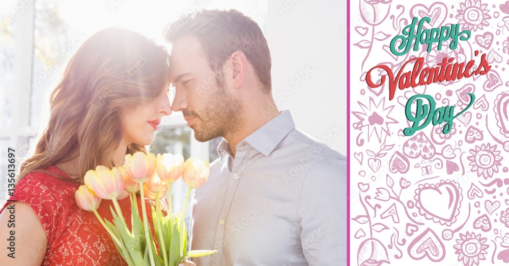 Composite image of romantic couple facing each other