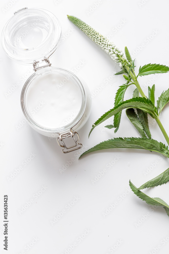 natural organic cosmetics for baby on white background top view