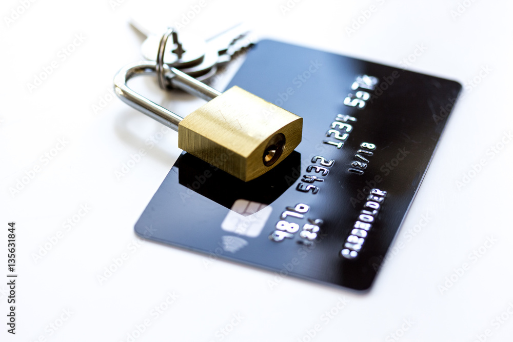 Credit cards with lock close up - online shopping