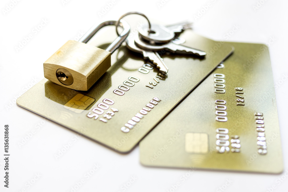 Credit cards with lock close up - online shopping