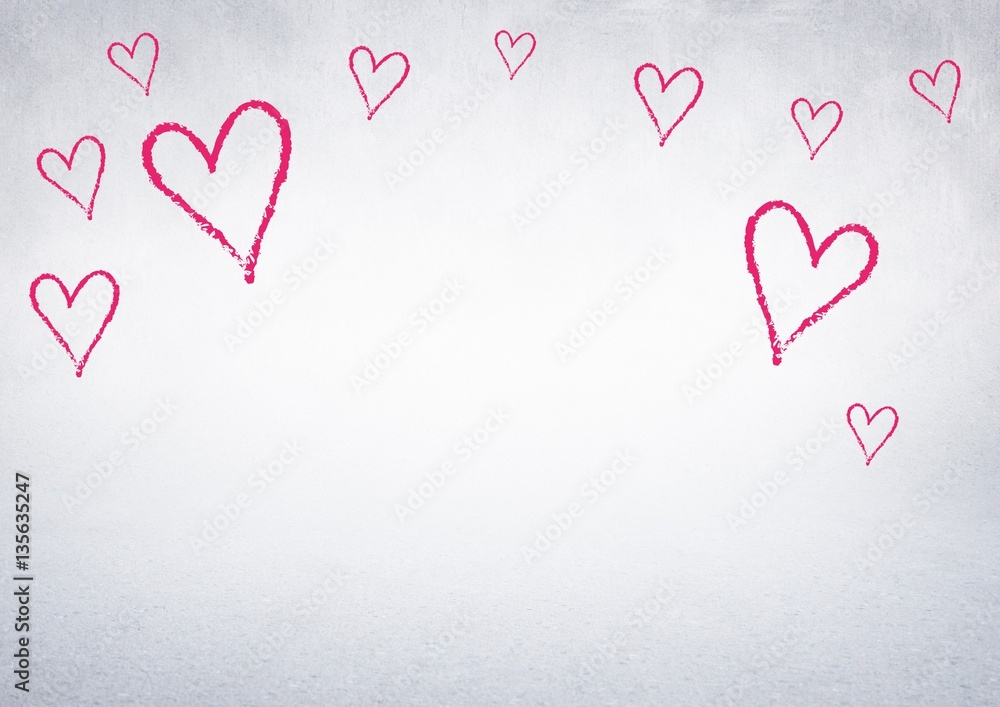 Pink hearts on white background