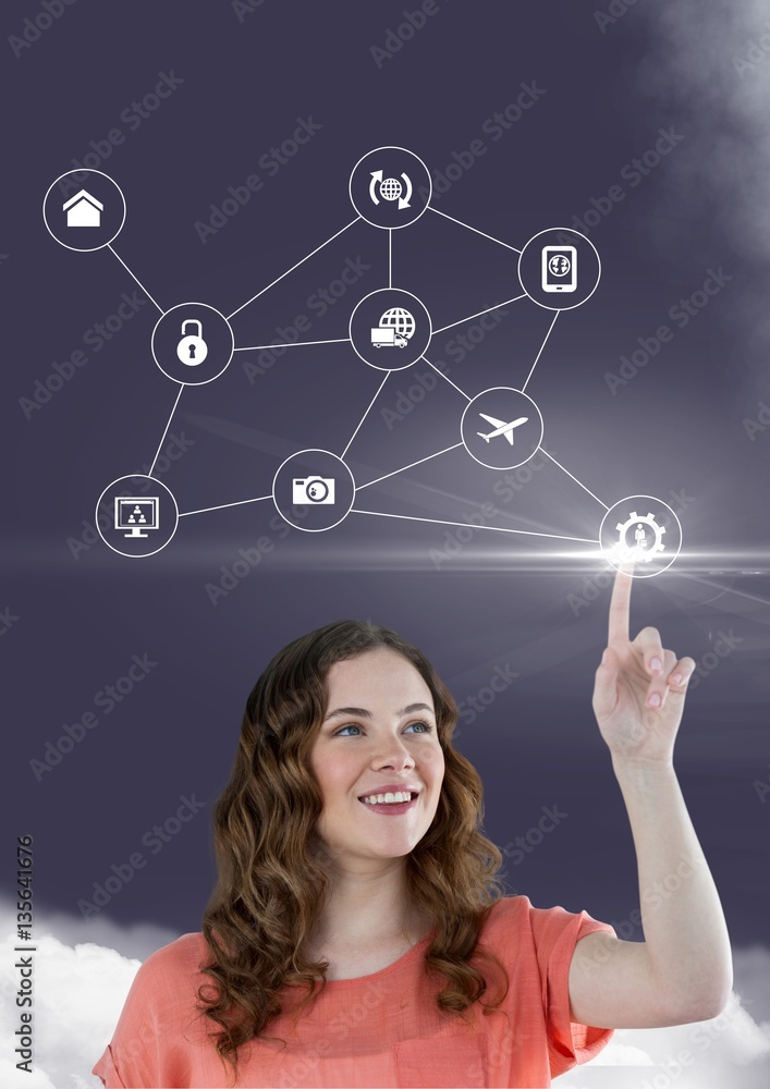 Beautiful woman touching connecting icons