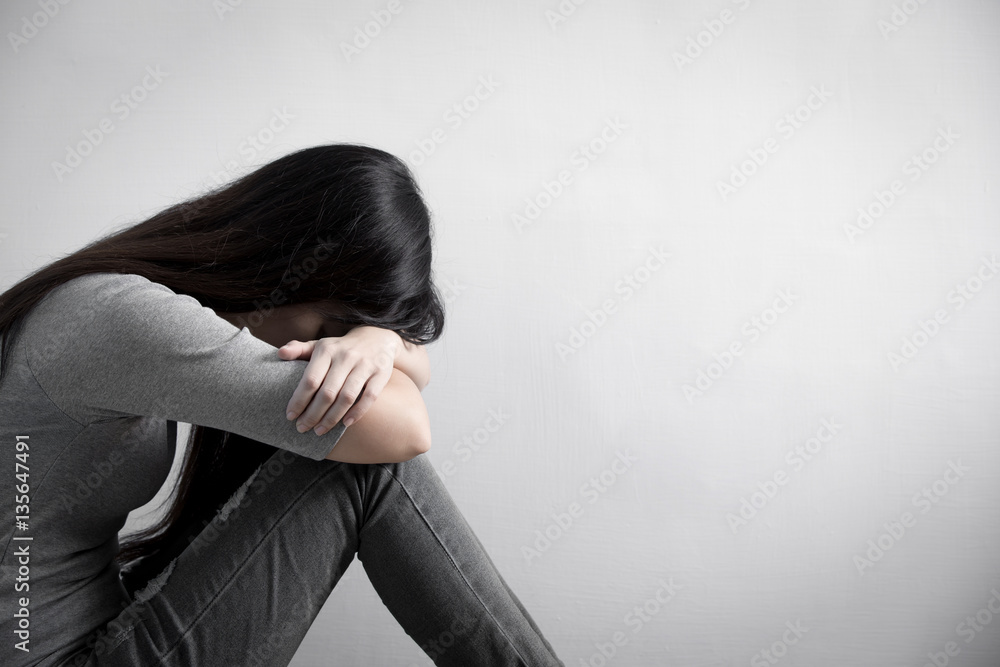 depression woman sit on floor